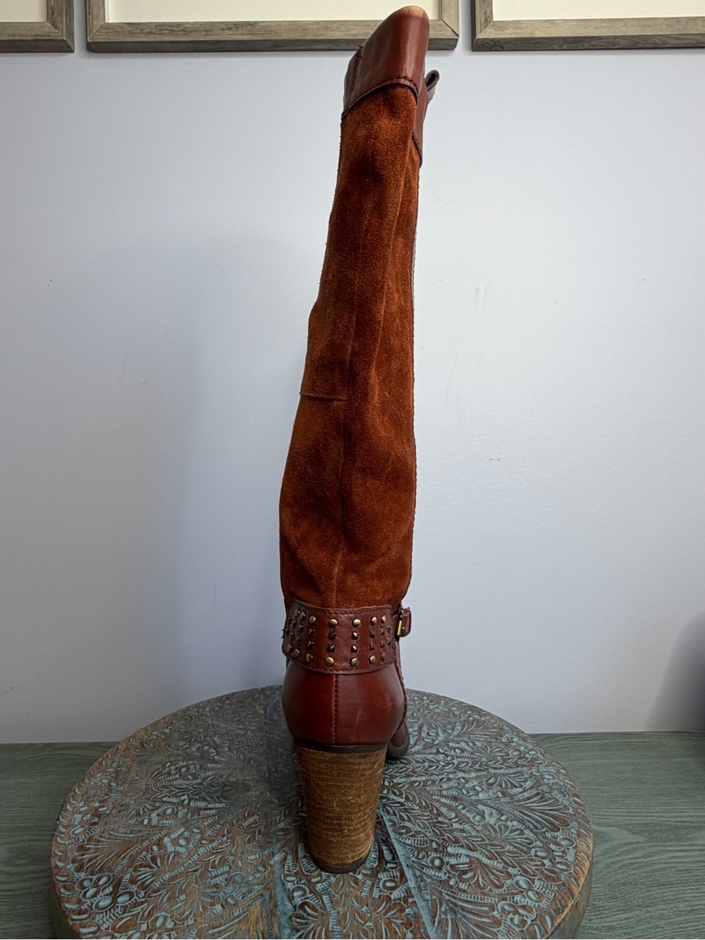 Like New! Naturalizer Cognac Suede Leather Knee High Heeled Boots size 12 - Picture 5 of 14